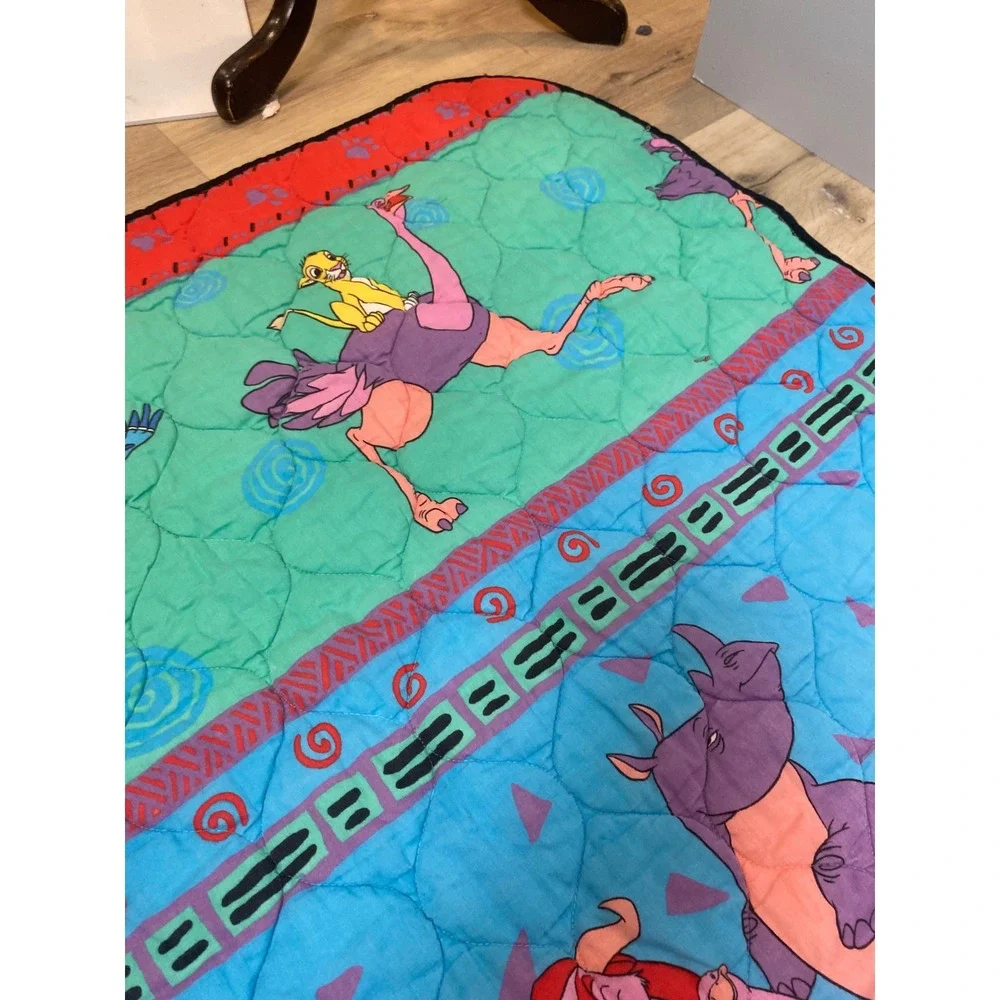 Vintage Disney The Lion King Quilted Baby Blanket Simba Zazu 42x54 Teal Red